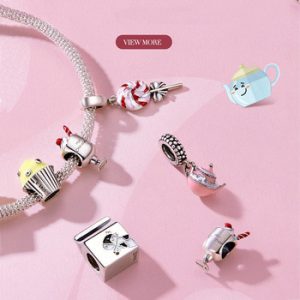 silver 925 charms WOSTU 925 sterling silver cupcake teapot ice cream beads charms fit bracelets original silver jewelry