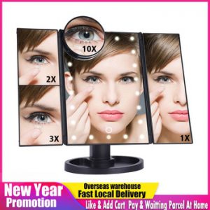 LED Touch Screen 22 Light Makeup Mirror Table Desktop 1X/2X/3X/10X Magnifying Vanity 3 Folding Adjustable