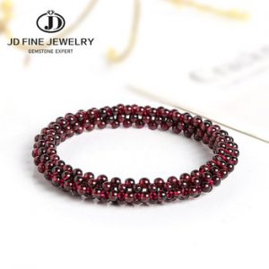 JD 3mm Natural Garnet Stone Beads Bracelet Weave Elastic Bracelet &Bangle Jewelry Gift For Women 7 Inches Wholesale