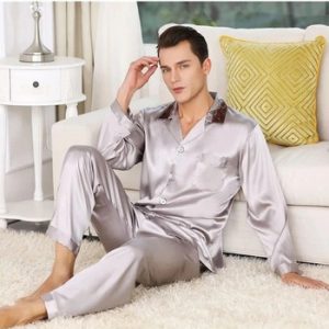 Spring Mens Stain Silk Pajama Set Pajamas Men Sleepwear Modern Style Silk Nightgown Home Male Satin Soft Cozy For Sleeping