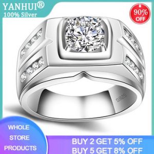 With Certificate Luxury Men's 925 Silver Ring 1 Carat Zirconia Diamond Wedding Rings Punk Style For Men Gift Silver 925 Jewelry