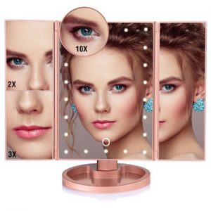 Makeup Mirror LED Touch Screen 22 Light Table Desktop Makeup 1X/2X/3X/10X Magnifying Mirrors Vanity 3 Folding Adjustable Mirror