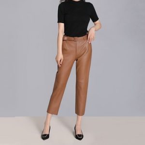 Genuine leather pants women high waist 2020 autumn and winter korean style streetwear trousers women WY20021