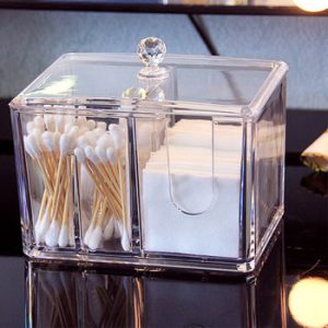 Feiqiong New Acrylic Cotton Swab Makeup Box Portable Clear Make Up Container Cotton Pad Holder Cosmetics Organizer Storage Box