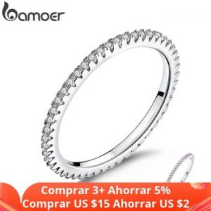 BAMOER Classic 925 Sterling Silver High Quality Circle Clear CZ Geometric Stackable Rings for Women Wedding Jewelry Gift SCR066