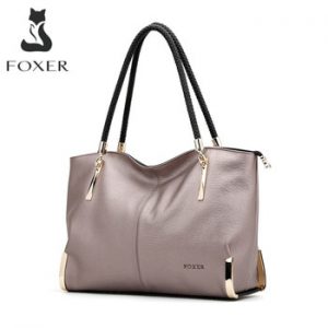 FOXER Brand Women's Cow Leather Handbags Female Shoulder bag designer Luxury Lady Tote Large Capacity Zipper Handbag for Women