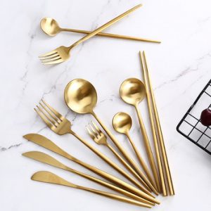 Gold Cutlery Steak Knife Fork Coffee Spoon Teaspoon Butter Knives Dessert Fork Spoon Chopsticks Stainless Steel Dinnerware Set