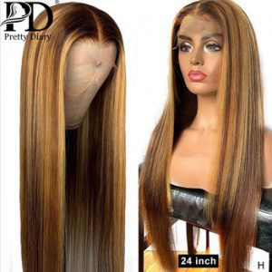 Glueless 13x4 Lace Front Human Hair Wig Straight Highlight Ombre Hair Pre Plucked Bleached Knots Brazilian Remy Hair Lace Wigs