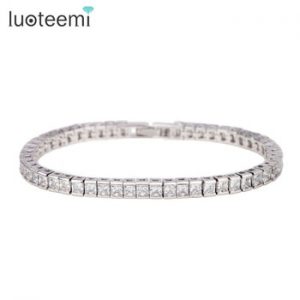 LUOTEEMI Brand Hot Selling Simple Style Full of Square Shape Cubic Zirconia Luxury Women Charm Bracelet Factory Wholesale Gift