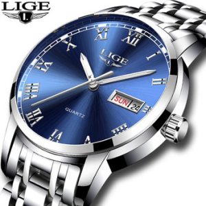 LIGE Luxury Brand Men Stainless Steel Gold Watch Men's Quartz Clock Man Sports Waterproof Wrist Watches relogio masculino