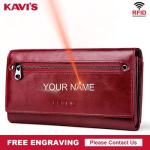 KAVIS Free Engraving Genuine Leather Women Wallet and Purse Female Coin Purse Portomonee Clamp For Money Bag Zipper Handy Perse