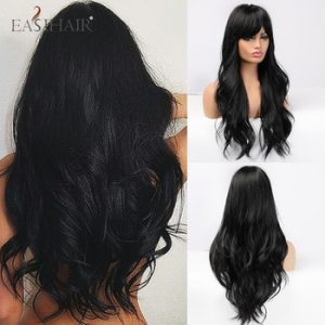 EASIHAIR Long Black Wigs Cosplay Body Wave Synthetic Wigs with Full Bangs For White/Black Women Brazilian American Natural Hair