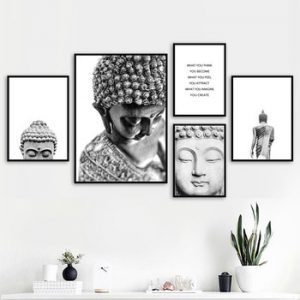 Sakyamuni Buddha Statue Qoutes Wall Art Canvas Painting Black White Nordic Posters And Prints Wall Pictures For Living Room