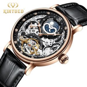 KINYUED Mechanical Automatic Watch Men Tourbillon Wristwatch Sports Clock Mechanism Self Winding Watches Casual Moon horloge man