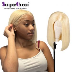 613 Blonde Lace Front Human Hair Bob Wigs Remy Brazilian Straight Short Bob Wig For Black Women 13x1 T Part Transparent Lace Wig