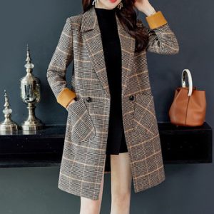 Winter Wool Coat and Jacket Women Korean Plaid Long Jacket Warm Elegant Wool Coat Fashion Cashmere Vintage Coat Cape Female