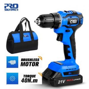 21V 40NM Brushless Cordless Electric Drill 5pcs Drill Bit 2000mAh LED Lights Battery Household woodworking tools by PROSTORMER