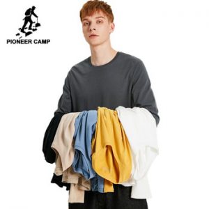 Pioneer Camp 100% Cotton Long Sleeve T-Shirt Men Causal Yellow Blue Gray White Black Khaki Men's Solid Tshirts ACT901278