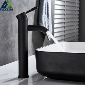 Rozin Matte Black Basin Sink Faucet Single Lever Hot Cold Water Tap Deck Mounted Brass Bathroom Mixers Single Hole Tap