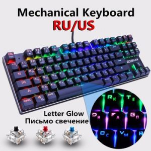 Gaming Mechanical Keyboard Blue Red Switch 87key RU/US Wired Keyboard Anti-ghosting RGB/ Mix Backlit LED USB For Gamer PC Laptop