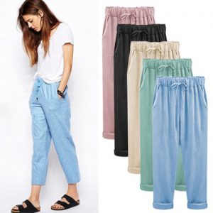 Cotton Linen Pants plus size  Elastic high Waist  Ankle Length Casual Women Loose  spring pants  8XL