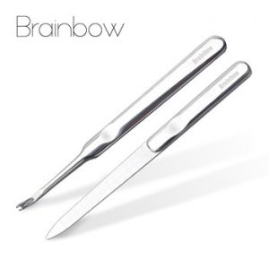 Brainbow 2pcs/Pack Nail Manicure Professional Stainless Steel Cuticle Pusher Dead Skin Remover Nail File Buffer Sanding Grinding