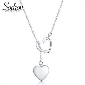 Sodrov 925 Sterling Silver Necklace Pendant For Women Double Heart High Quality Fine Silver 925 Jewelry