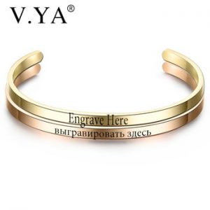 V.YA Fashion Simple Engraved Bracelet For Men & Women Customized Bangle Rose Gold/ Silver Color Stainless Steel For Friends Gift