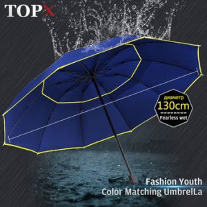 130CM Double Laye Umbrella Rain Women 3Folding  Strong Windproof Large Umbrella Men Quality Black Coating 10K Portable Umbrellas