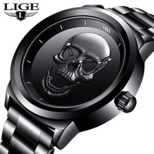 Men 3D Skull Watch LIGE Top Brand Quartz Stainless Steel Watchs Men Fashion Business Waterproof Creative Clock Relogio masculino