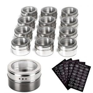 GOUGU Stainless Steel Magnetic Spice Tins Spice Jar Set with Stickers Pepper Shakers Salt Pepper Set Seasoning Sprays