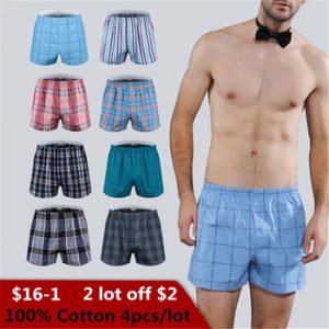 Classic Plaid Men's Boxers Cotton Mens Underwear Trunks Woven Homme Arrow Panties Boxer with Elastic Waistband Shorts Loose men