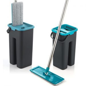 Flat Mop Bucket System Separates Dirty and Clean Water Hands Free Self Cleaning System Washable & Reusable Microfiber Pads