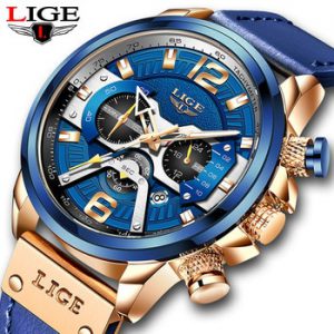 2021 LIGE Casual Sports Watch for Men Top Brand Luxury Military Leather Wrist Watches Mens Clocks Fashion Chronograph Wristwatch