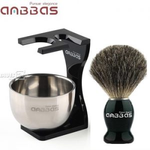 Anbbas Shaving Brush Badger Hair 26mm Wood Handle Clear Acrylic Stand Stainless Steel Bowl for Men Wet Shave Brushes Set Gift