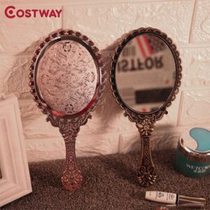 Costway Mini Portable Vintage Mirror Handhold Makeup Mirror Floral Oval Round Cosmetic Hand Held Mirror With Handle For Women