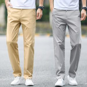 2020 Summer New Men's Thin Cotton Khaki Casual Pants Business Solid Color Stretch Trousers Brand Male Gray Plus Size 40 42 44