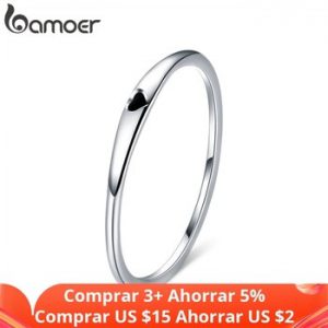 BAMOER 925 Sterling Silver Round Circle Pure Finger Ring Simple Heart Engrave Rings for Women Wedding Engagement Jewelry SCR468