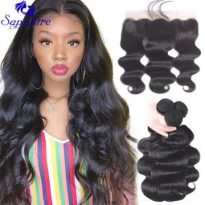 Sapphire 8-36" Brazilian Hair Weave Bundles Body Wave Bundles With Frontal Human Hair 3 Bundles With Closure Frontal Remy Hair