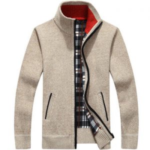 Men Thick Knitted Cardigan Knitwear Autumn Winter Stand Collar Zipper Warm Sweater Coat Casual Solid Mens Cardigan Outwear Male