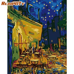 RUOPOTY Frame DIY Painting By Numbers Van Gogh Picture Coffee Paint By Numbers Handpainted Oil Painting For Home Decors Diy Gift