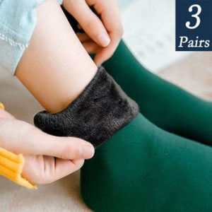 3 Pairs Women's Winter Warm Socks Thicken Thermal Nylon Cashmere Solid Color Socks Soft Snow Velvet Boots Floor Sleep Black Sock