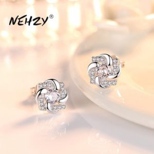 NEHZY 925 Sterling Silver Stud Earrings High Quality Woman Fashion Jewelry New Lucky Clover Crystal Zircon Hot Sale Earrings