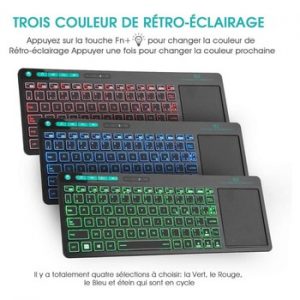 Rii K18 Plus Wireless Multimedia French AZERTY Keyboard 3-LED Color Backlit with Multi-Touch for TV Box