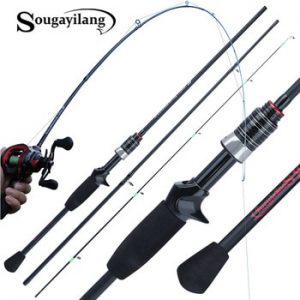 Souagyilang 1.8m Casting Spinning Fishing Rod Power M Carbon Rod Pole 3 Section Carbon Fiber Baitcasting Fishing Rod 3 Pieces