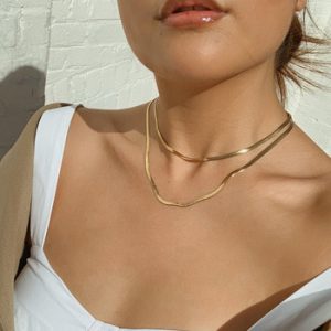 Charm Women Snake Chain Choker Necklace Stainless Steel Gold Silve Color Flat Herringbone Chokers Link for Girls 4mm