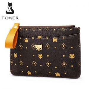 FOXER PVC Leather Card Holder Women's Mini Coin Packet Ladies Key Bag Small Bus ID Card Wallet Light Clutch Bag Fashion Purse