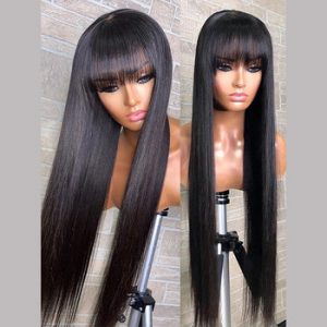 Human Hair Wigs with Bangs Straight Short  Bob Hair Full Machine Made Fringe Wig Human Hair For Black Women Brazilian Remy Wig