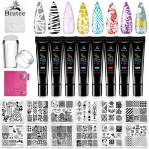 Biutee 12 Pcs Nail Manicure Plates +1 Polish Stamper + 1 Scraper Set Nail Art Stamp Plate Stamping Templates Stamper Scraper Kit