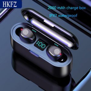 PEMZOX Wireless Earphone Bluetooth V5.0 F9 TWS Bluetooth headphone LED Display With 2000mah Power Bank Headset With Microphone